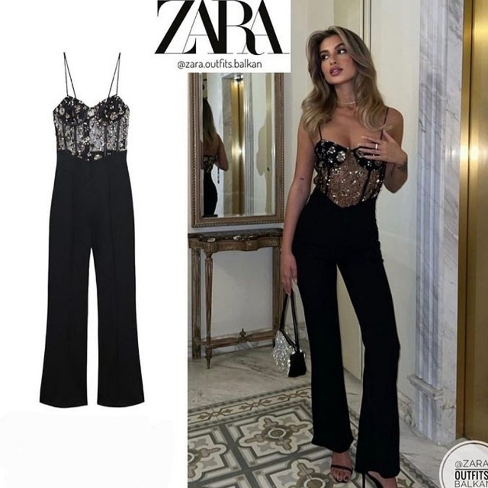 Sale🥳NWT Zara House of CB style Sequin Glitter Lace Corset Long Jumpsuit